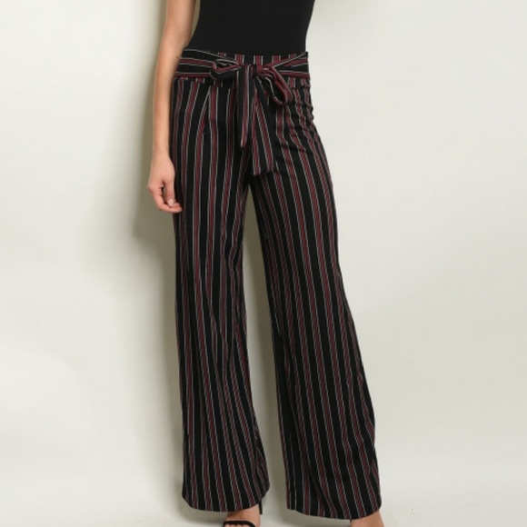 ✔CLEARANCE! Burgundy striped wide leg trousers - Picture 3 of 5